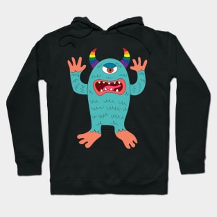 One-eyed Halloween alien monster cartoon drawing. Gay pride concept. Hoodie